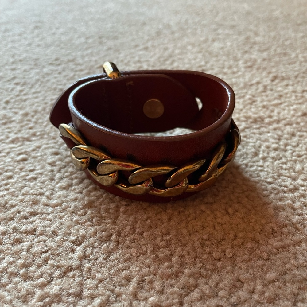 Tory Burch Gold Chain Tan Leather Bracelet - 100% Authentic!
